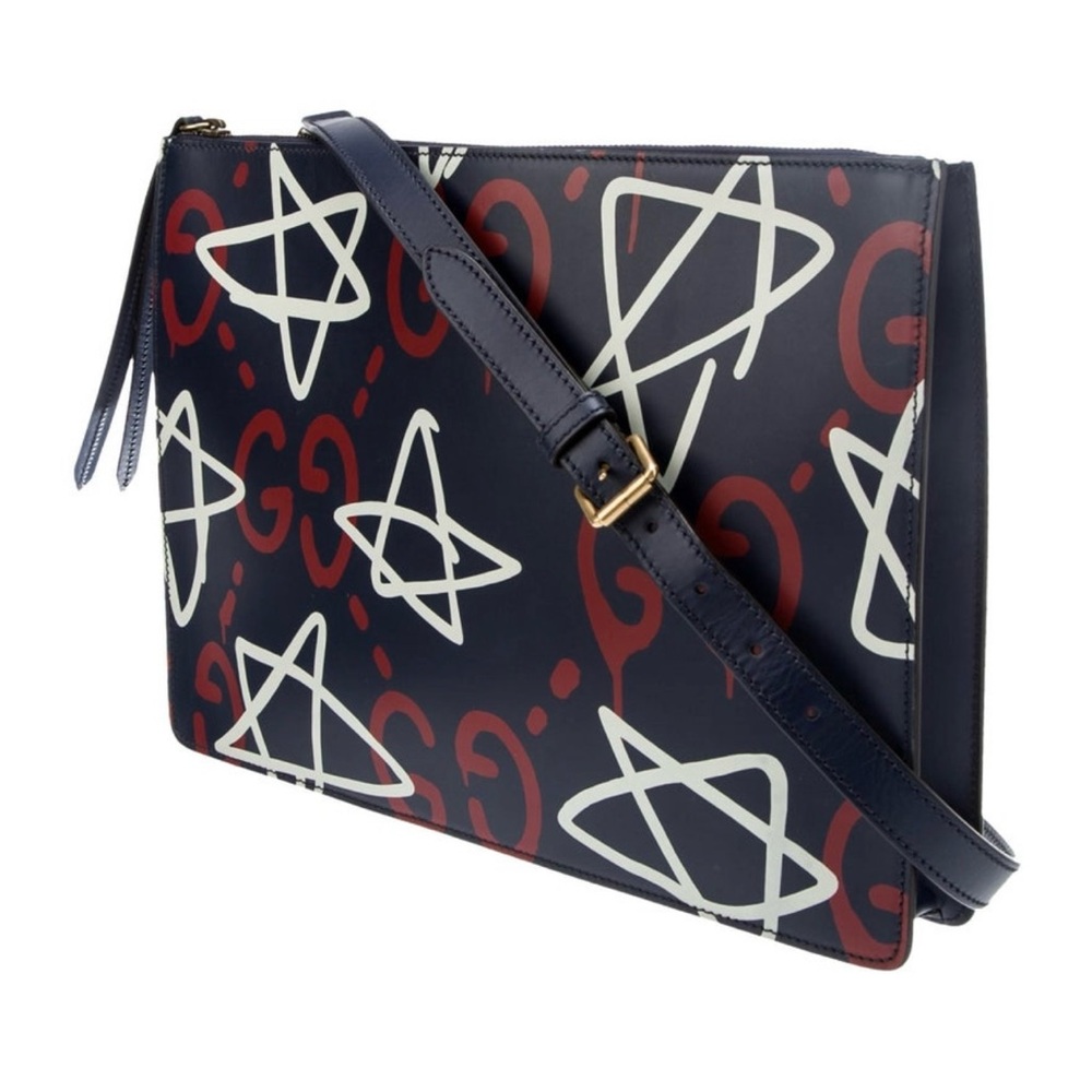 Authentic Gucci Ghost Print Navy Blue Messenger Bag